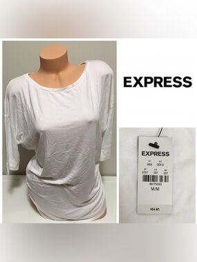 🆕EXPRESS - M MEDIUM - NWT - WHITE RUCHED TUNIC TOP / SHIRT